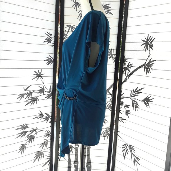 Simplicity by Azul Teal Side Gathered Blouse 3X - Picture 7 of 11